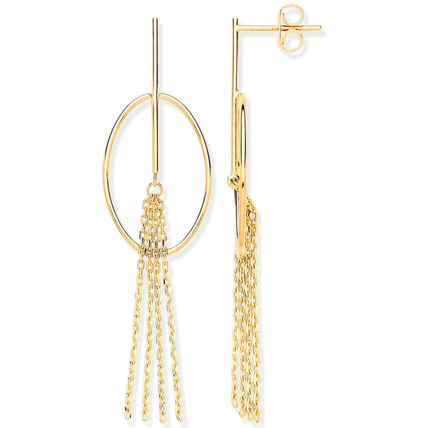Y/G Oval Tube Tassel Drop Earrings