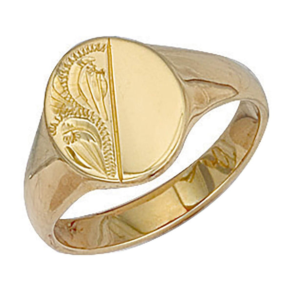 Y/G Oval Engraved Signet Ring