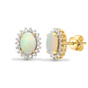 18ct yellow gold Natural Diamond 30pt and opal 91pt stud earrings.