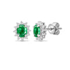 18ct White gold Natural Diamond 18pt and Emerald 67pt and stud earrings.