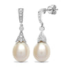 18ct White gold Natural Diamond and pearl drop stud earrings.