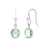 18ct White gold Natural Diamond 5pt and green amethyst 2.55ct drop earrings with a shepherds hook fixing.