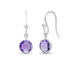 18ct White gold Natural Diamond 5pt and amethyst 2.58ct drop earrings with a shepherds hook fixing.