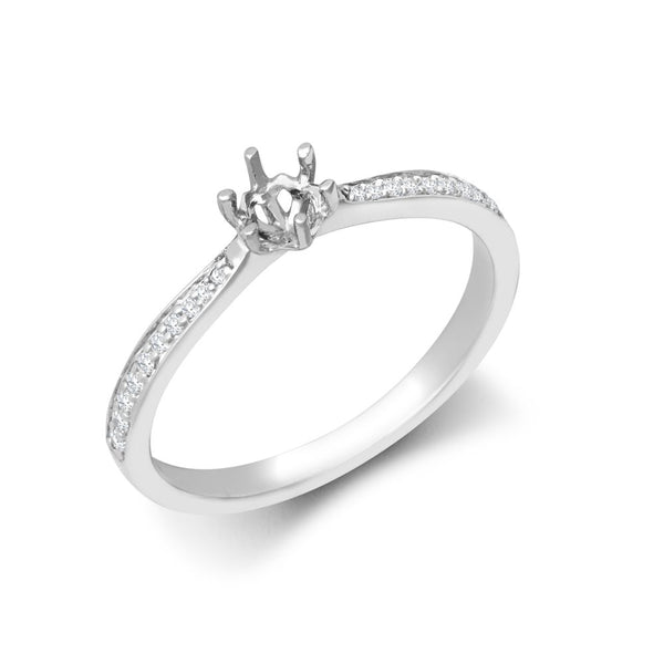 Diamond Ring - 18ct White Gold 0.24ct Natural Diamond Pave set 6-claw Ring Mount- Holds 0.25ct - by Hearts Forever Jewellers
