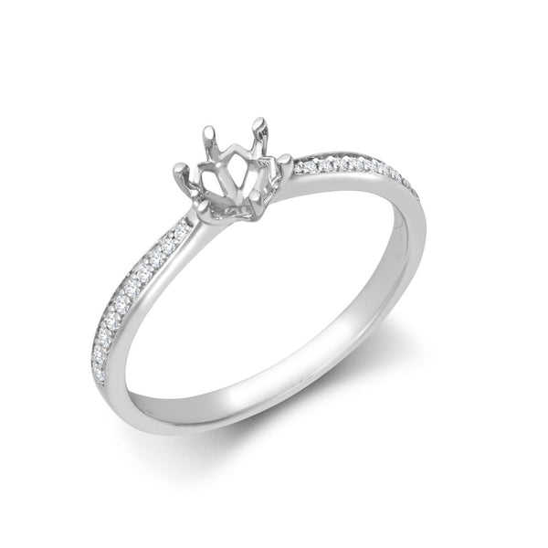 Diamond Ring - 18ct White Gold 0.24ct Natural Diamond Pave set 6-claw Ring Mount- Holds 0.25ct - by Hearts Forever Jewellers
