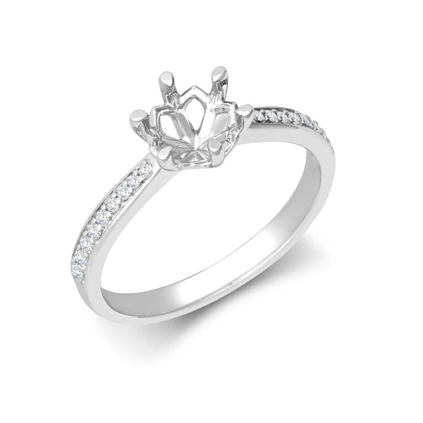 Diamond Ring - 18ct White Gold 0.24ct Natural Diamond Pave set 6-claw Ring Mount- Holds 0.25ct - by Hearts Forever Jewellers