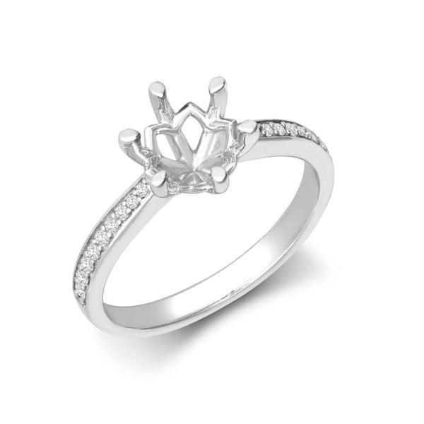 Diamond Ring - 18ct White Gold 0.24ct Natural Diamond Pave set 6-claw Ring Mount- Holds 0.25ct - by Hearts Forever Jewellers
