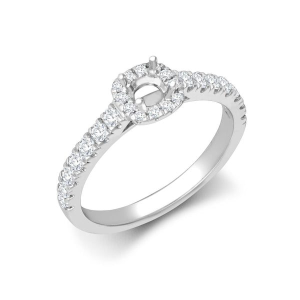 Diamond Ring - 18ct White Gold 0.33ct Natural Diamond Micro-set Cushion-shaped Halo and Shoulders Wed-fit Ring Mount- Holds 0.25ct - by Hearts Forever Jewellers