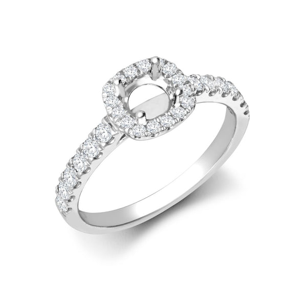 Diamond Ring - 18ct White Gold 0.33ct Natural Diamond Micro-set Cushion-shaped Halo and Shoulders Wed-fit Ring Mount- Holds 0.25ct - by Hearts Forever Jewellers