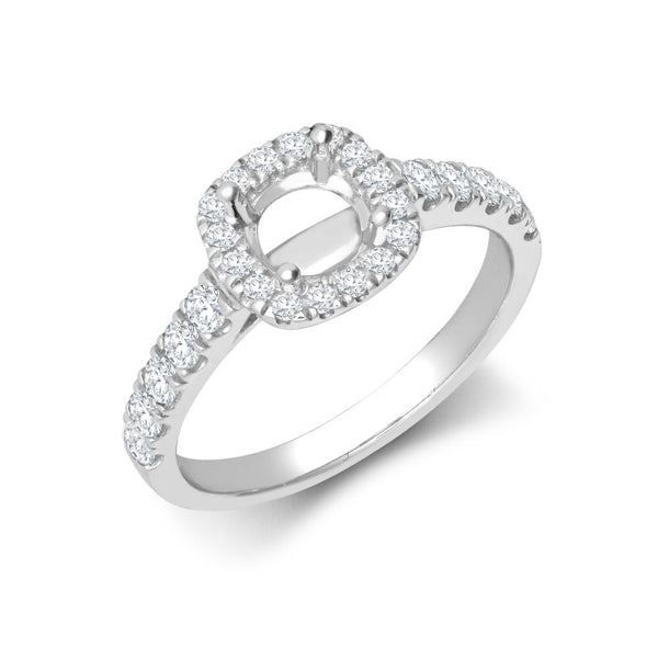 Diamond Ring - 18ct White Gold 0.33ct Natural Diamond Micro-set Cushion-shaped Halo and Shoulders Wed-fit Ring Mount- Holds 0.25ct - by Hearts Forever Jewellers