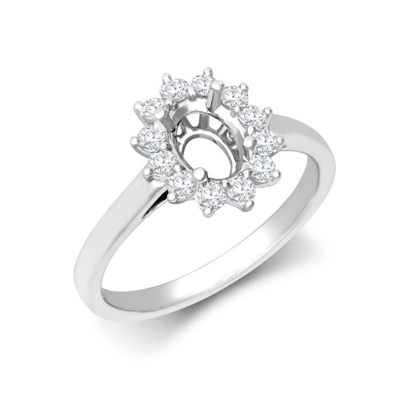 0.35ct Ring - 18ct White Gold 0.35ct Natural Diamond Claw-set Cluster Halo Oval Ring - Holds 7x5mm - by Hearts Forever Jewellers