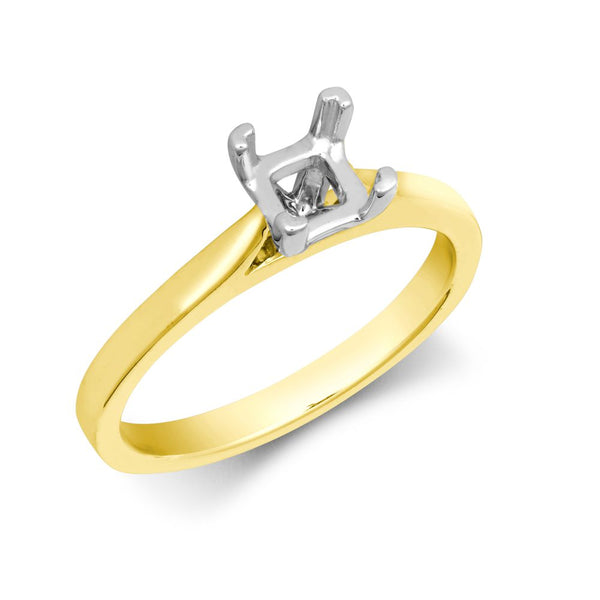 Ring - 18ct Yellow Gold 25pts Princess Cut Solitaire Plain Wed-fit Ring Mount - Stock Size N - by Hearts Forever Jewellers