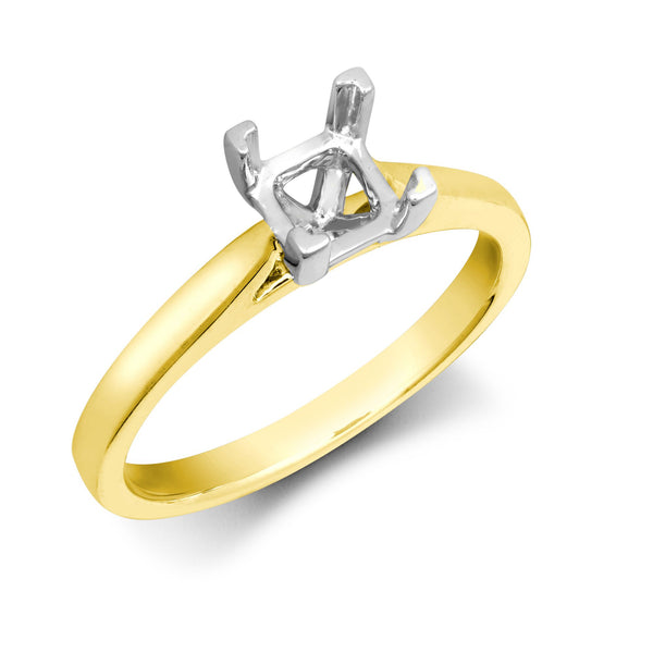 Ring - 18ct Yellow Gold 25pts Princess Cut Solitaire Plain Wed-fit Ring Mount - Stock Size N - by Hearts Forever Jewellers