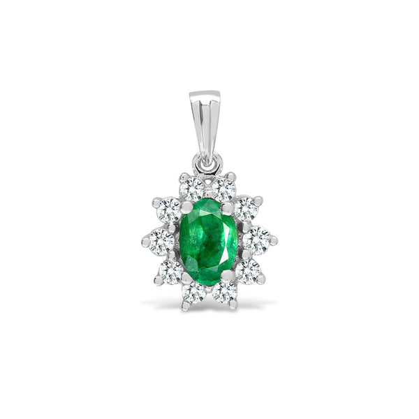 0.26ct Necklace - 18ct White Gold Natural Diamond And Emerald Pendant - by Hearts Forever Jewellers