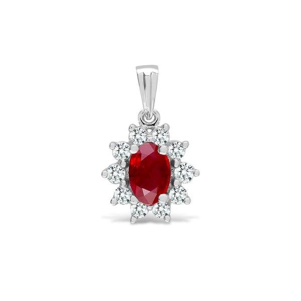 0.26ct Necklace - 18ct White Gold Natural Diamond And Ruby Pendant - by Hearts Forever Jewellers