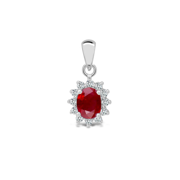 0.09ct Necklace - 18ct White Gold Natural Diamond And Ruby Pendant - by Hearts Forever Jewellers