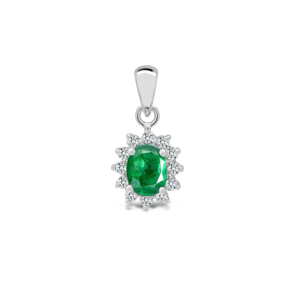 0.09ct Necklace - 18ct White Gold Natural Diamond And Emerald Pendant - by Hearts Forever Jewellers