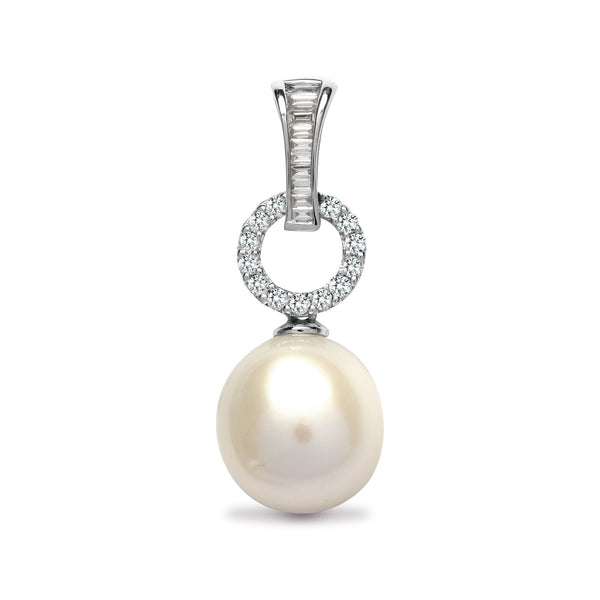 Round Necklace - 18ct White Gold Natural Diamond And Pearl Pendant - by Hearts Forever Jewellers