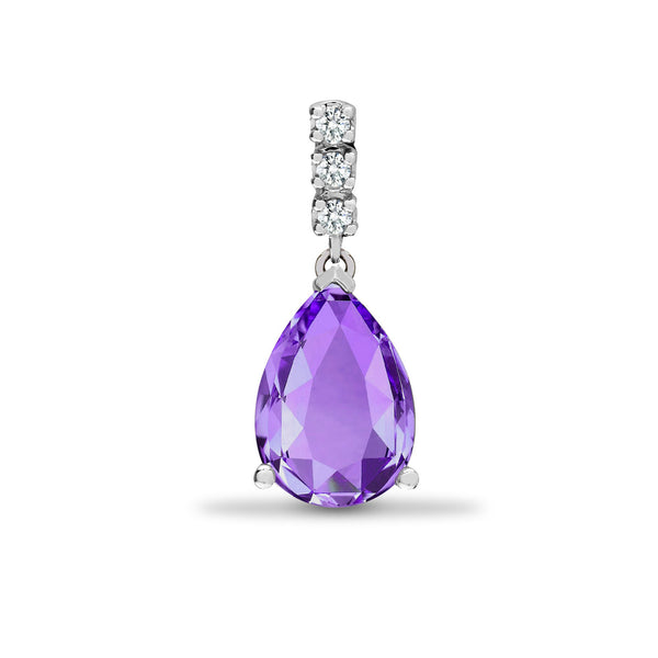 0.05ct Necklace - 18ct White Gold Natural Diamond And Amethyst Pendant - by Hearts Forever Jewellers