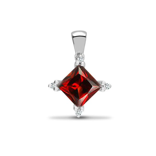 0.05ct Necklace - 18ct White Gold Natural Diamond And Garnet Pendant - by Hearts Forever Jewellers