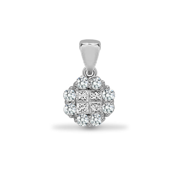 Diamond Necklace - 18ct White 0.30ct Round & Princess Cut Natural Diamond Pendant - by Hearts Forever Jewellers