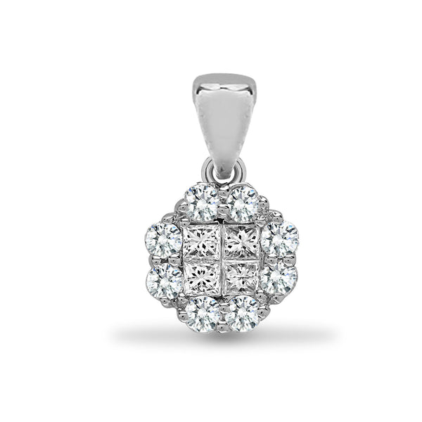 Diamond Necklace - 18ct White 0.30ct Round & Princess Cut Natural Diamond Pendant - by Hearts Forever Jewellers
