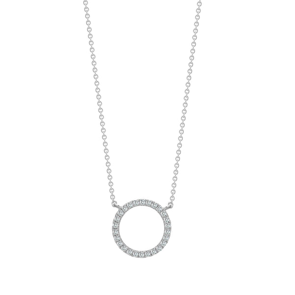 Diamond Necklace - 18ct White 0.18ct Natural Diamond Circle Pendant - 18" Chain included - by Hearts Forever Jewellers