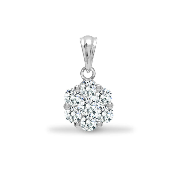 Diamond Necklace - 18ct White 0.33ct Natural Diamond 7 Stone Cluster Pendant - by Hearts Forever Jewellers
