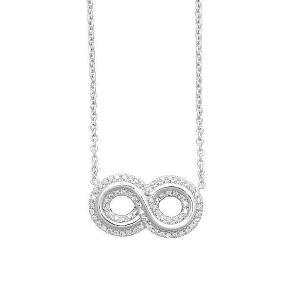 Diamond Necklace - 18ct White 0.20ct Natural Diamond Infinity Pendant + 18" Chain included - by Hearts Forever Jewellers