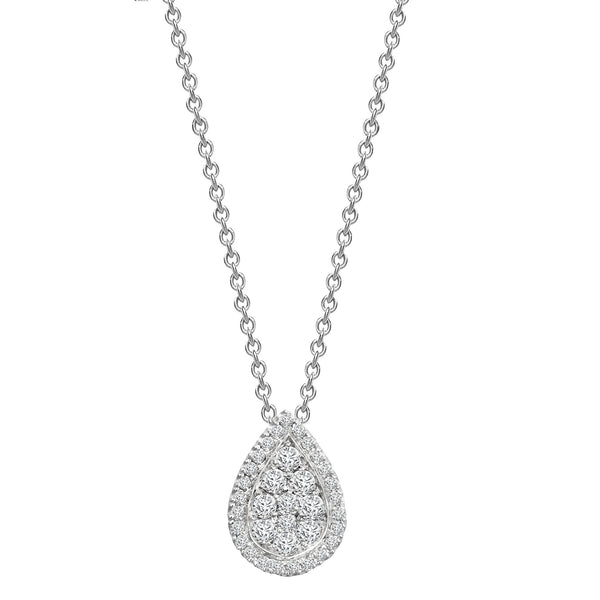 Diamond Necklace - 18ct White 0.55ct Natural Diamond Cluster Pear Shape Slider Pendant - by Hearts Forever Jewellers