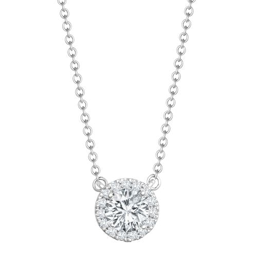 Diamond Necklace - 18ct White Gold 0.08ct Natural Diamond Halo Pendant with 16"-18" Chain Extender set with a 0.25ct G SI1 Diamond - by Hearts Forever Jewellers