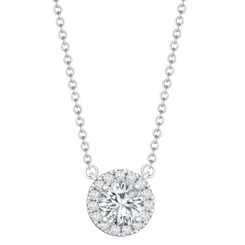 Diamond Necklace - 18ct White Gold 0.08ct Natural Diamond Halo Pendant with 16"-18" Chain Extender set with a 0.25ct G SI1 Diamond - by Hearts Forever Jewellers