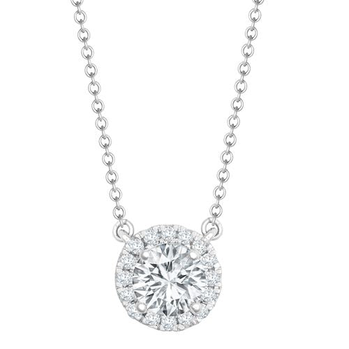 Diamond Necklace - 18ct White Gold 0.08ct Natural Diamond Halo Pendant with 16"-18" Chain Extender set with a 0.25ct G SI1 Diamond - by Hearts Forever Jewellers