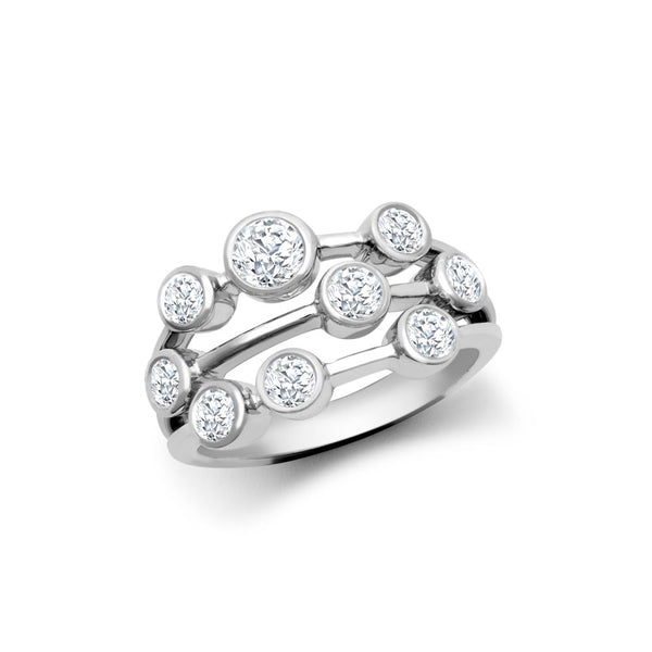 18k Rose Gold 1.00ct Ring - 18ct White Gold 1.00cts Natural Diamond 3 Row Bubble Ring - by Hearts Forever Jewellers