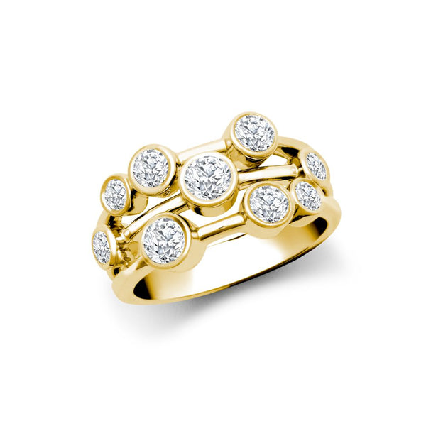 18k Rose Gold 1.00ct Ring - 18ct White Gold 1.00cts Natural Diamond 3 Row Bubble Ring - by Hearts Forever Jewellers