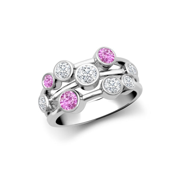 18k Rose Gold 1.00ct Ring - 18ct White Gold 1.00cts Natural Diamond 3 Row Bubble Ring - by Hearts Forever Jewellers