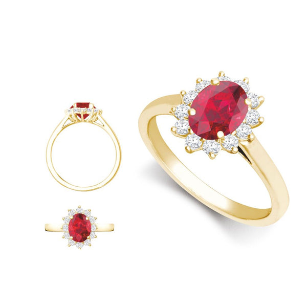 18k Rose Gold 0.75ct Ring - 18ct Yellow Gold 0.35ct Natural Diamond Claw-set Cluster Halo Oval Ring - Holds 7x5mm Aquamarine 0.75cts - by Hearts Forever Jewellers
