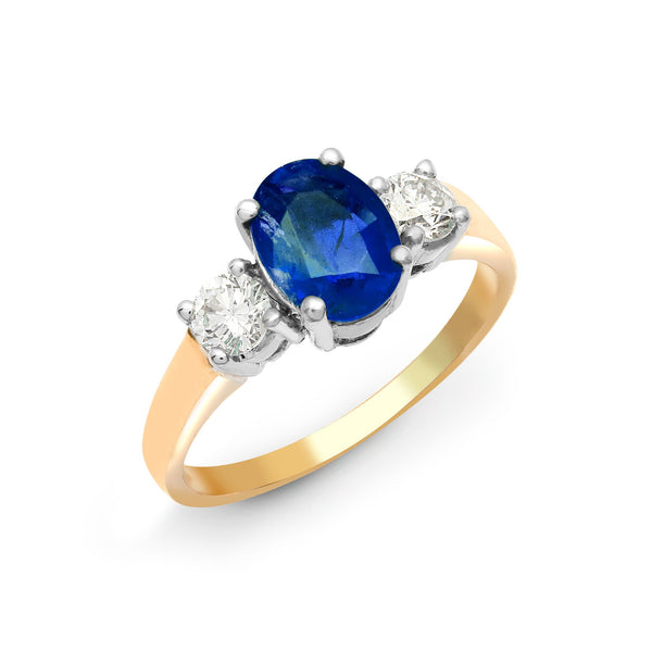 18k Rose Gold 0.48ct Ring - 18ct Yellow Gold 3 Stone Natural Diamond And Sapphire Ring - by Hearts Forever Jewellers