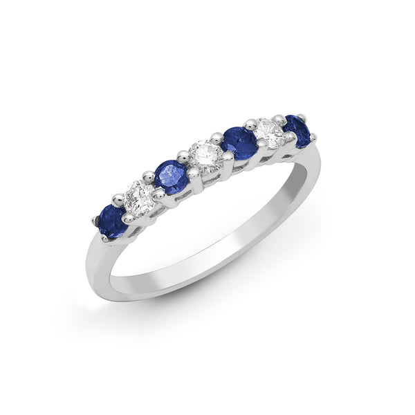 18k Rose Gold 0.24ct Ring - 18ct White Gold Natural Diamond And Sapphire Claw Set Half Eternity Ring - by Hearts Forever Jewellers