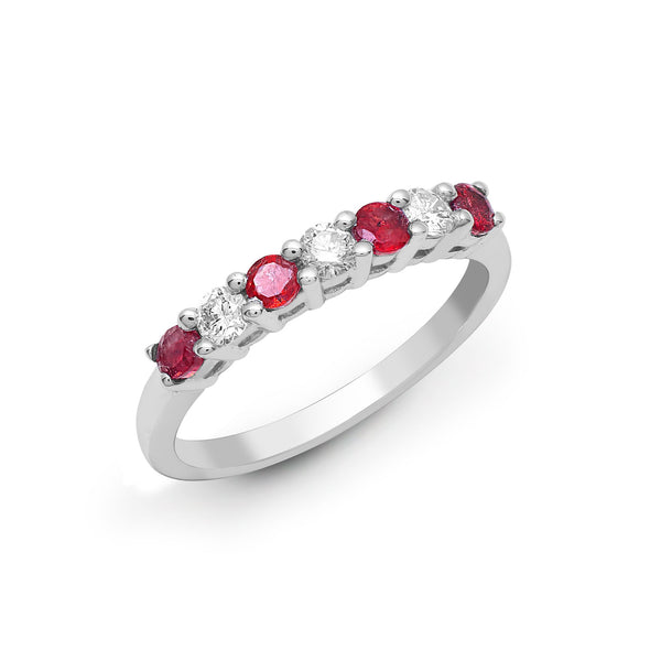 18k Rose Gold 0.24ct Ring - 18ct White Gold Natural Diamond And Ruby Claw Set Half Eternity Ring - by Hearts Forever Jewellers