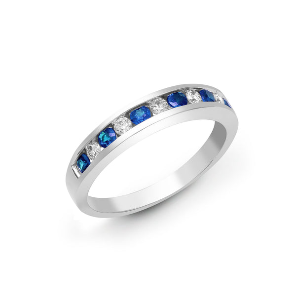 18k Rose Gold 0.18ct Ring - 18ct White Gold Natural Diamond And Sapphire Channel Set Half Eternity - by Hearts Forever Jewellers