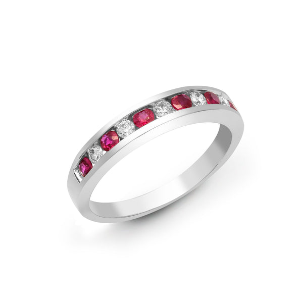 18k Rose Gold 0.18ct Ring - 18ct White Gold Natural Diamond And Ruby Channel Set Half Eternity - by Hearts Forever Jewellers