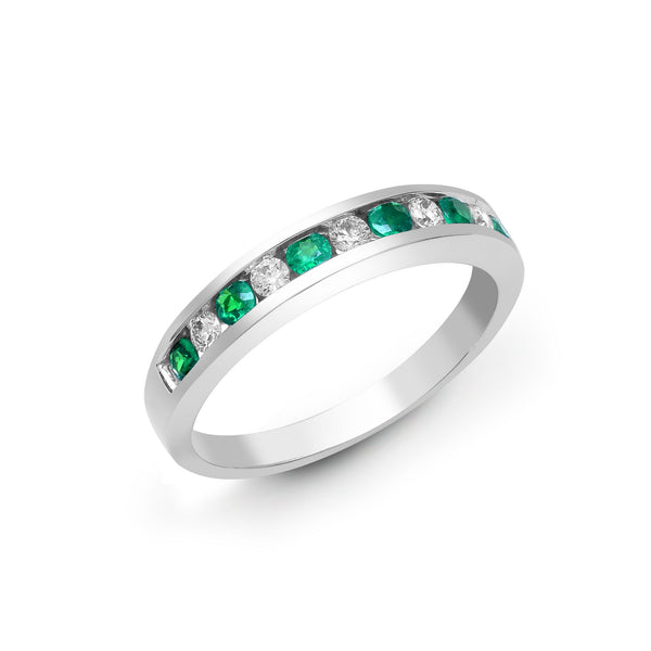 18k Rose Gold 0.18ct Ring - 18ct White Gold Natural Diamond And Emerald Channel Set Half Eternity - by Hearts Forever Jewellers