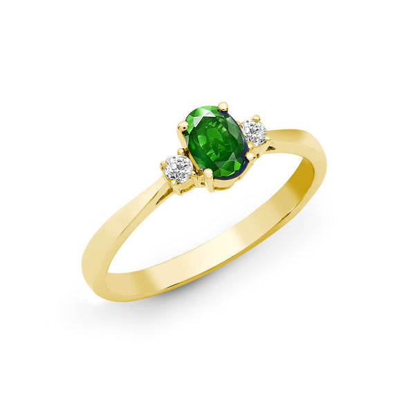 18k Rose Gold 0.08ct Ring - 18ct Yellow Gold Natural Diamond And Emerald And 3 Stone Ring - by Hearts Forever Jewellers