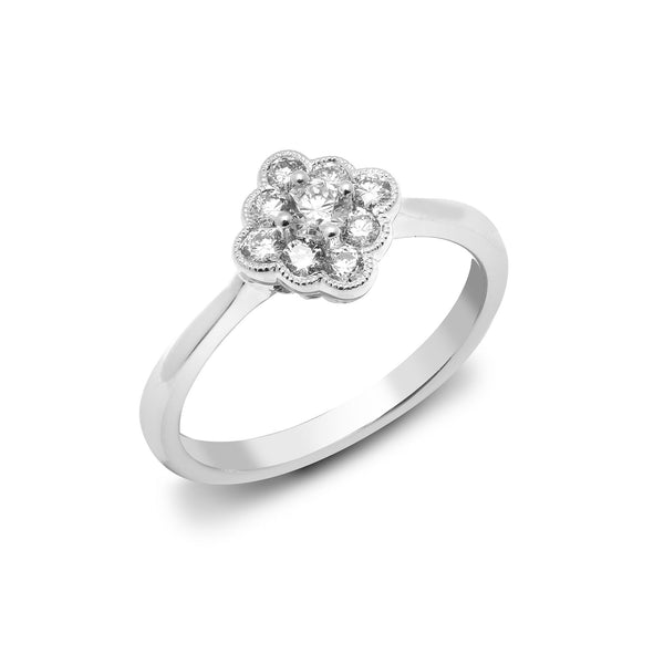 18k Rose Gold Diamond Ring - 18ct White 0.40ct Natural Diamond Cluster Mill-Grain Edge Ring - by Hearts Forever Jewellers