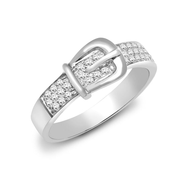 18k Rose Gold Diamond Ring - 18ct White 0.34ct Natural Diamond Buckle Ring - by Hearts Forever Jewellers