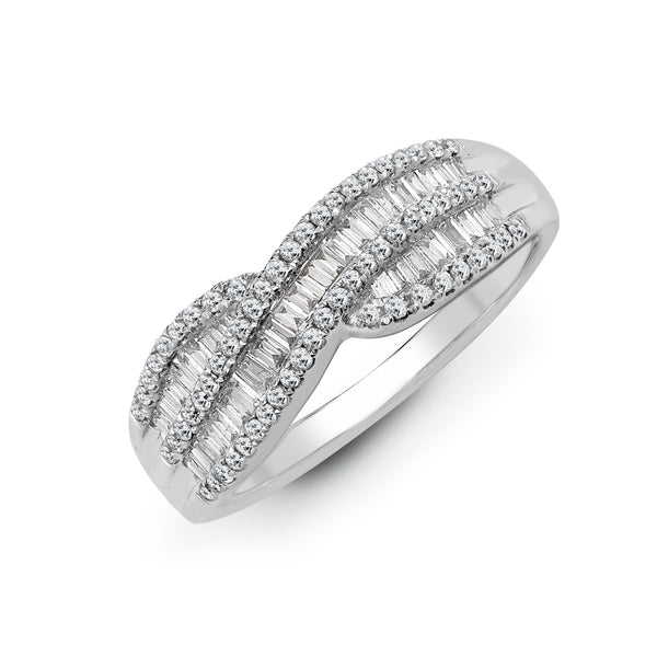 18k Rose Gold Diamond Ring - 18ct White 0.69ct Natural Diamond Round Brilliant Cut & Baguette Ring - by Hearts Forever Jewellers