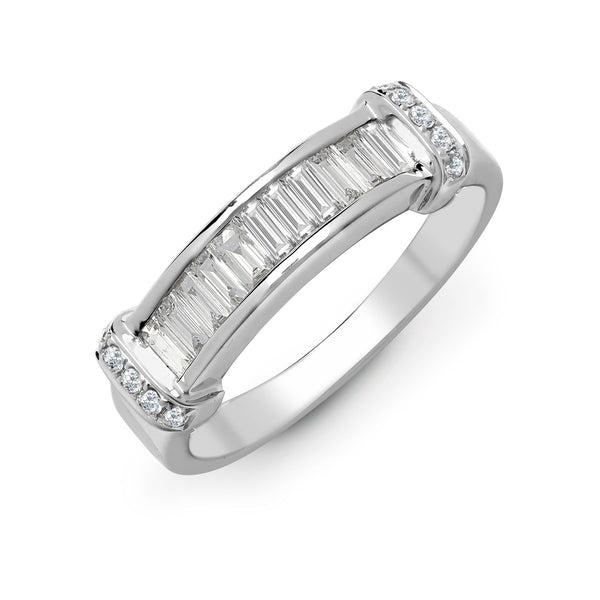18k Rose Gold Diamond Ring - 18ct White Gold 0.52ct Natural Diamond Round Brilliant Cut & Baguette Ring - by Hearts Forever Jewellers