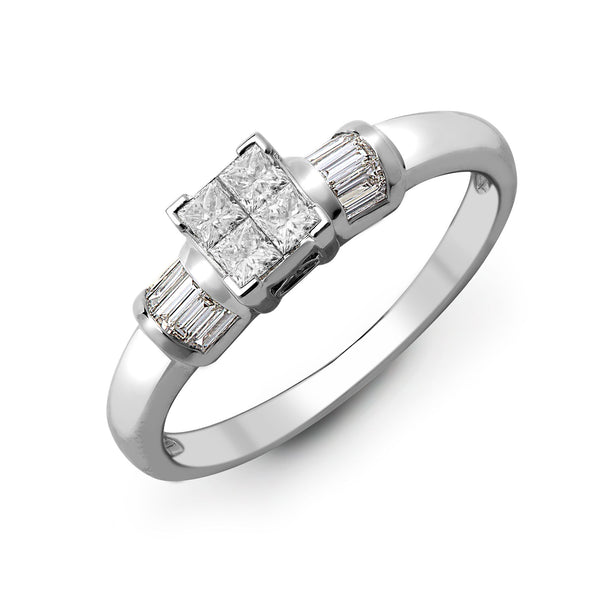 18k Rose Gold Diamond Ring - 18ct White 0.58ct Natural Diamond Princess Cut & Baguette Ring - by Hearts Forever Jewellers