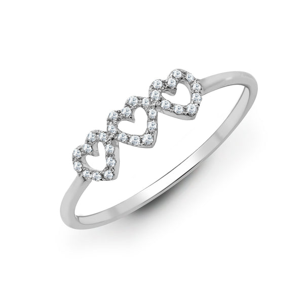 18k Rose Gold Diamond Ring - 18ct White 0.10ct Natural Diamond 3 x Heart Ring - by Hearts Forever Jewellers